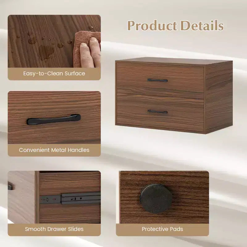 Commode Costway à 2 tiroirs, Organiseur de rangement horizontal empilable avec poignées, Blanc/Noyer/Noir