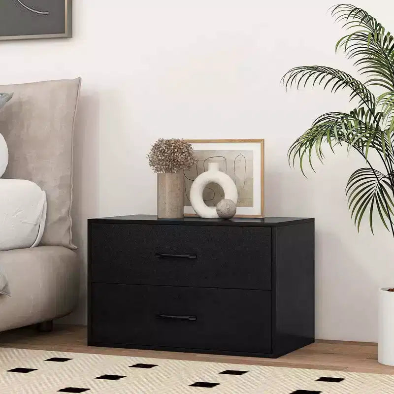 Commode Costway à 2 tiroirs, Organiseur de rangement horizontal empilable avec poignées, Blanc/Noyer/Noir