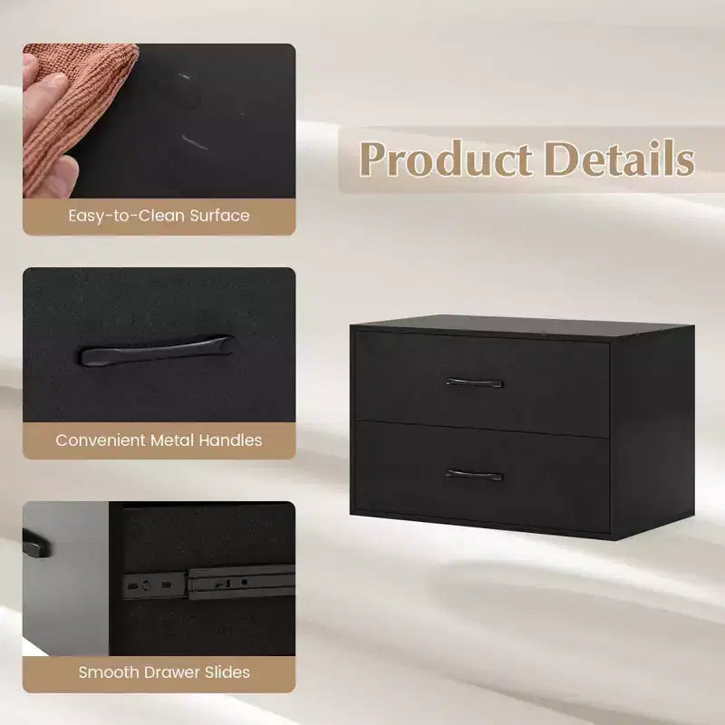 Commode Costway à 2 tiroirs, Organiseur de rangement horizontal empilable avec poignées, Blanc/Noyer/Noir