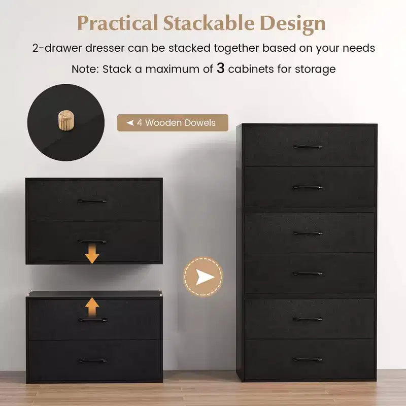Commode Costway à 2 tiroirs, Organiseur de rangement horizontal empilable avec poignées, Blanc/Noyer/Noir