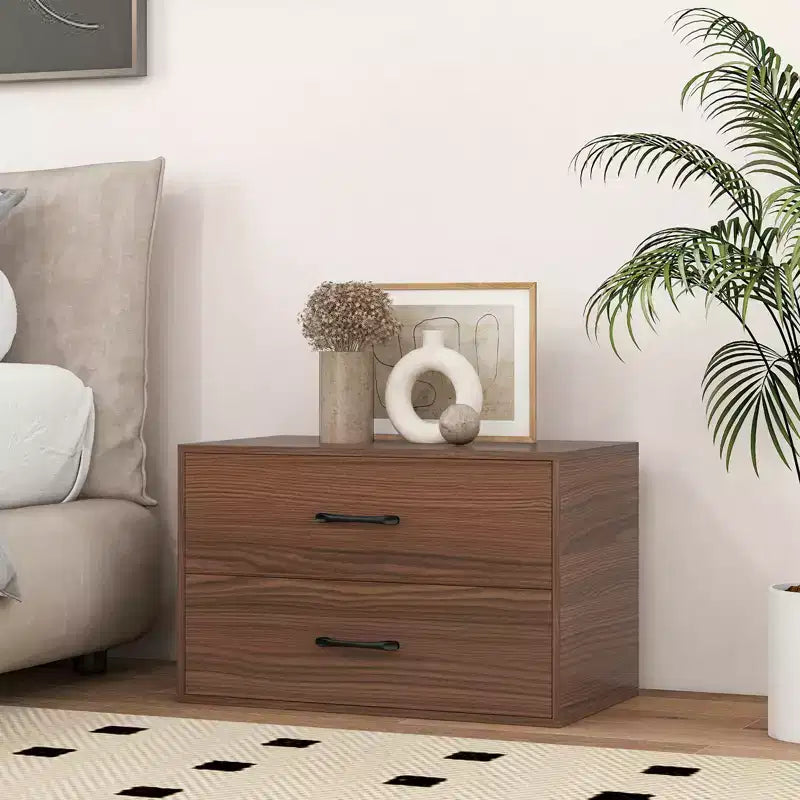 Commode Costway à 2 tiroirs, Organiseur de rangement horizontal empilable avec poignées, Blanc/Noyer/Noir