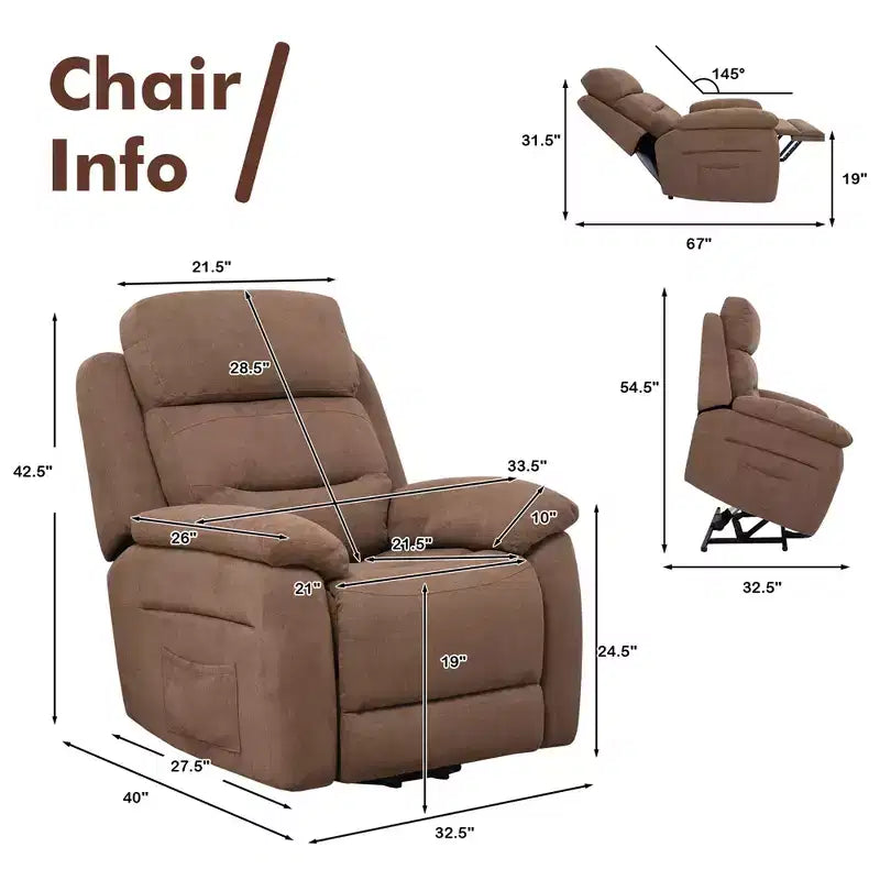 Fauteuil inclinable électrique Costway pour personnes âgées avec poche latérale et télécommande Gris/Marron