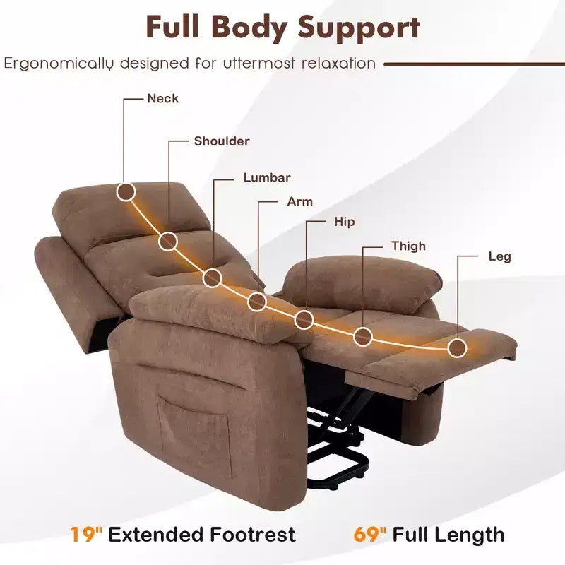Fauteuil inclinable électrique Costway pour personnes âgées avec poche latérale et télécommande Gris/Marron