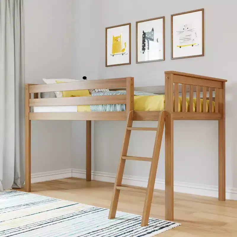 Max & Lily Twin Loft Bed, Solid Wood Loft Beds with Ladder for Kids, No Box Spring Needed