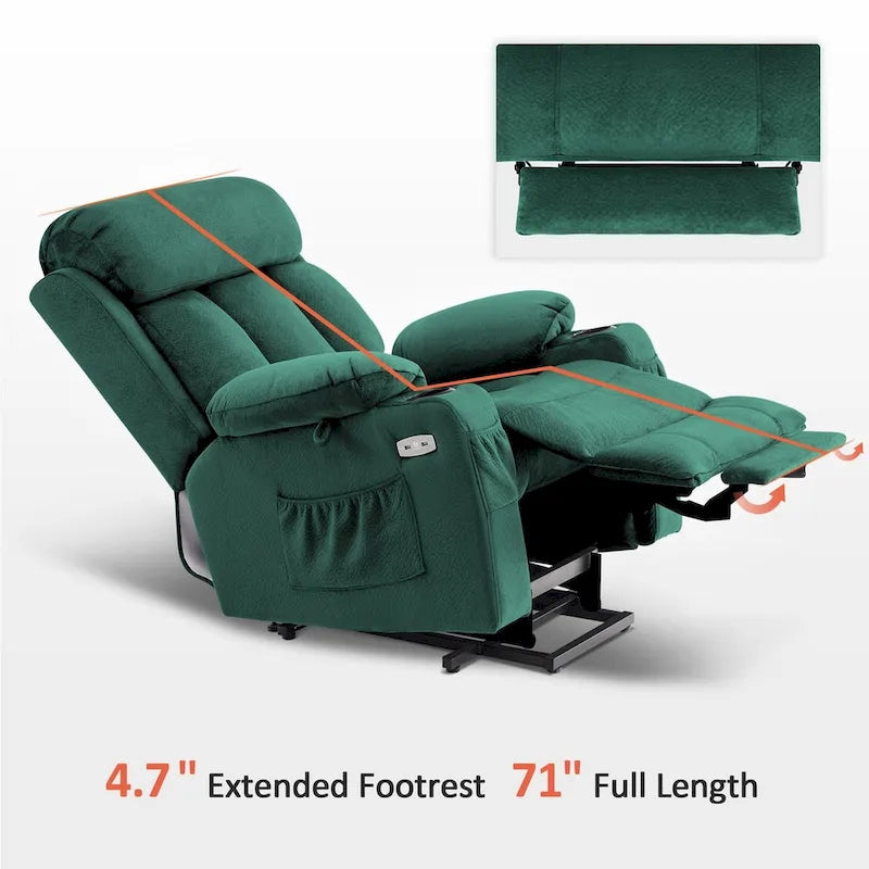 Fauteuil inclinable releveur électrique grand format MCombo avec repose-pieds extensible pour personnes âgées de grande taille, télécommande manuelle, porte-gobelets, tissu 7426