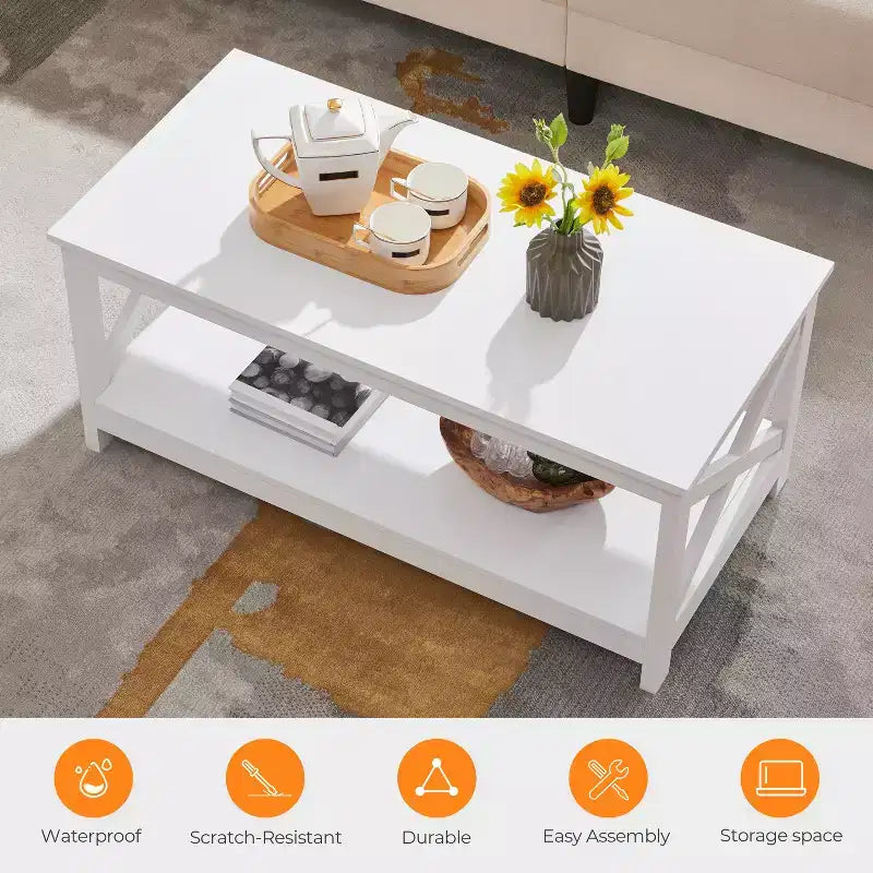 Table basse en bois Yaheetech à 2 niveaux avec étagère de rangement pour salon