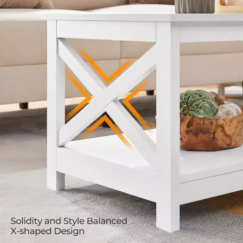 Table basse en bois Yaheetech à 2 niveaux avec étagère de rangement pour salon