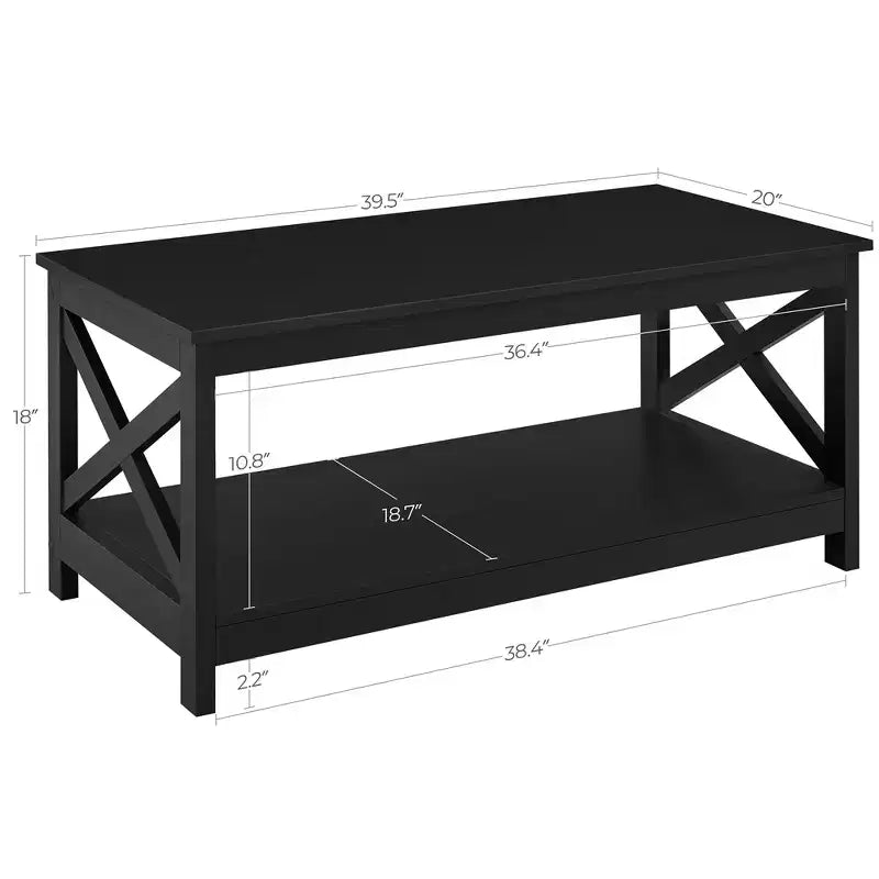 Table basse en bois Yaheetech à 2 niveaux avec étagère de rangement pour salon