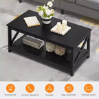 Table basse en bois Yaheetech à 2 niveaux avec étagère de rangement pour salon