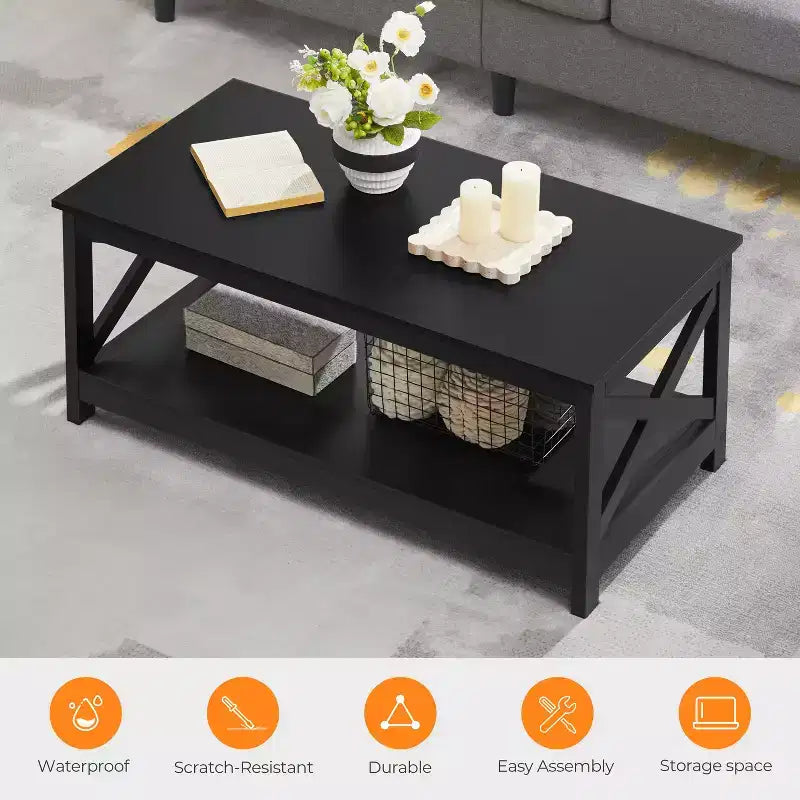Table basse en bois Yaheetech à 2 niveaux avec étagère de rangement pour salon