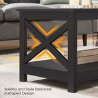 Table basse en bois Yaheetech à 2 niveaux avec étagère de rangement pour salon
