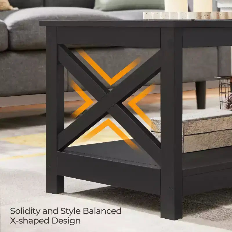Table basse en bois Yaheetech à 2 niveaux avec étagère de rangement pour salon