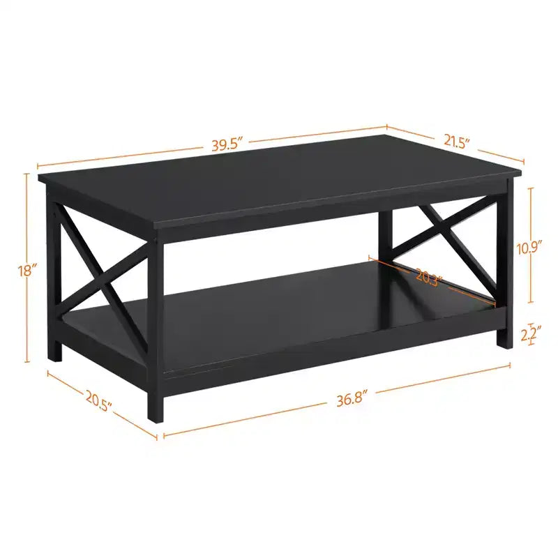Table basse en bois Yaheetech à 2 niveaux avec étagère de rangement pour salon