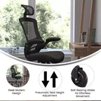 Chaise de bureau ergonomique de direction pivotante en maille noire à dossier haut Flash Furniture Kelista avec accoudoirs relevables et roulettes transparentes