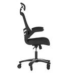 Chaise de bureau ergonomique de direction pivotante en maille noire à dossier haut Flash Furniture Kelista avec accoudoirs relevables et roulettes transparentes