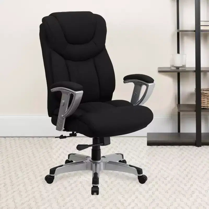 Chaise de bureau ergonomique à dossier haut Emma and Oliver 400 lb. Grande taille, accoudoirs réglables argentés