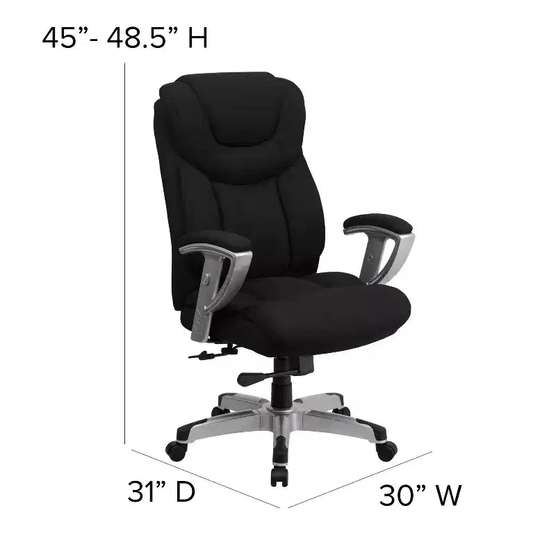 Chaise de bureau ergonomique à dossier haut Emma and Oliver 400 lb. Grande taille, accoudoirs réglables argentés