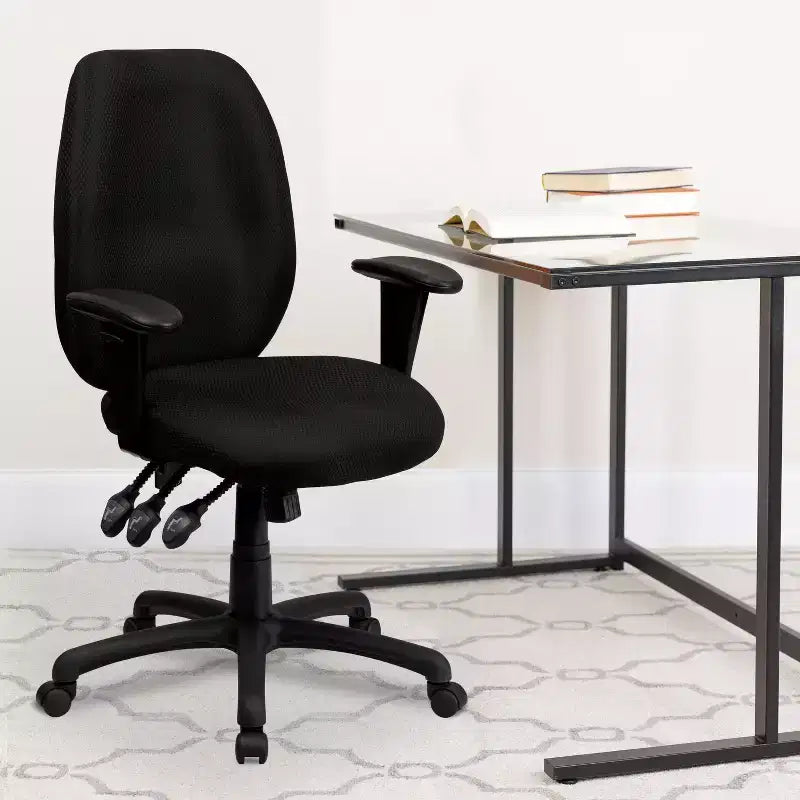 Chaise de bureau pivotante ergonomique Emma et Oliver à dossier haut en tissu avec 3 manettes et bras réglables