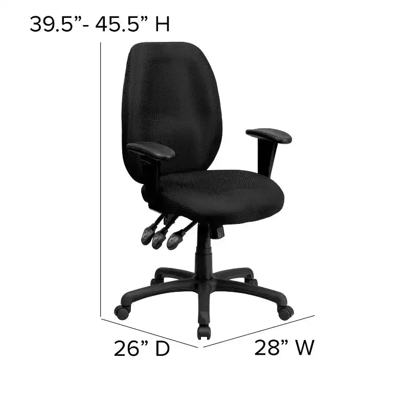 Chaise de bureau pivotante ergonomique Emma et Oliver à dossier haut en tissu avec 3 manettes et bras réglables