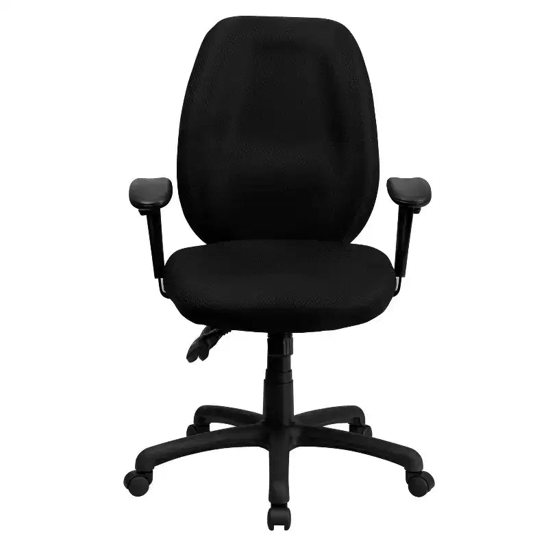 Chaise de bureau pivotante ergonomique Emma et Oliver à dossier haut en tissu avec 3 manettes et bras réglables