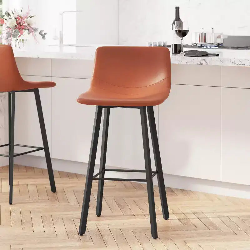 Lot de 2 tabourets Merrick Lane modernes rembourrés avec sièges baquets incurvés à dossier bas et cadres en fer