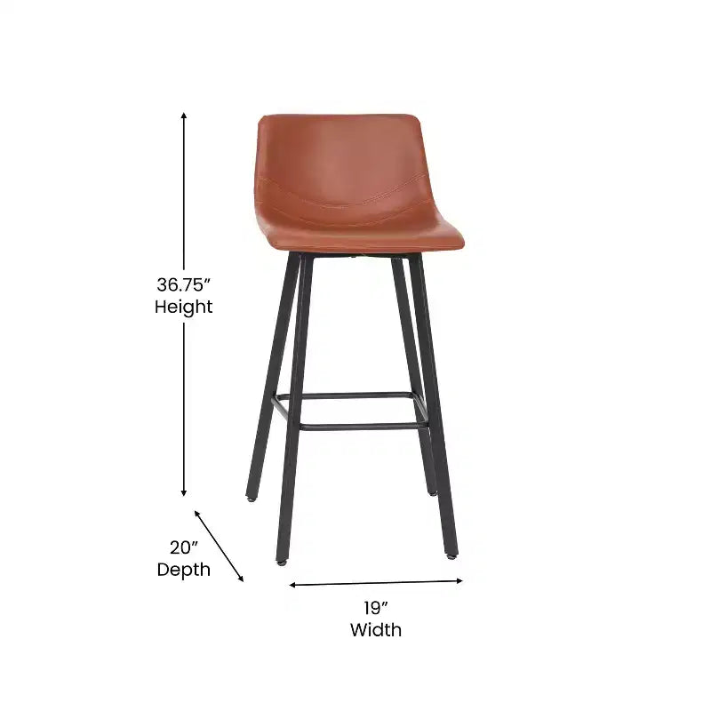 Lot de 2 tabourets Merrick Lane modernes rembourrés avec sièges baquets incurvés à dossier bas et cadres en fer
