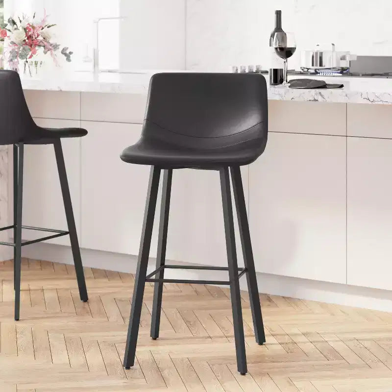 Lot de 2 tabourets Merrick Lane modernes rembourrés avec sièges baquets incurvés à dossier bas et cadres en fer