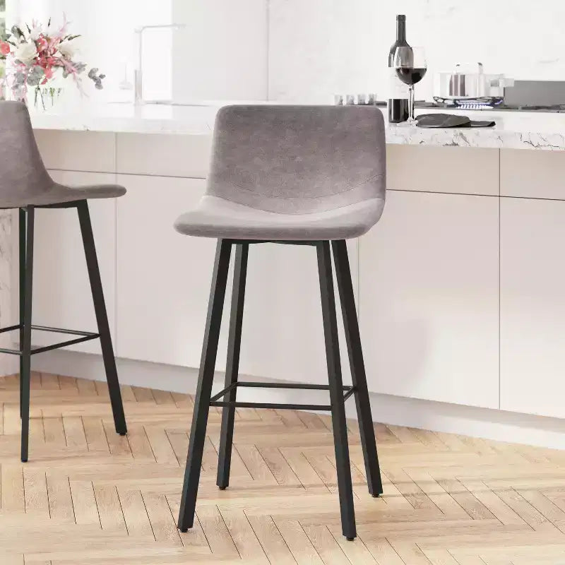 Lot de 2 tabourets Merrick Lane modernes rembourrés avec sièges baquets incurvés à dossier bas et cadres en fer