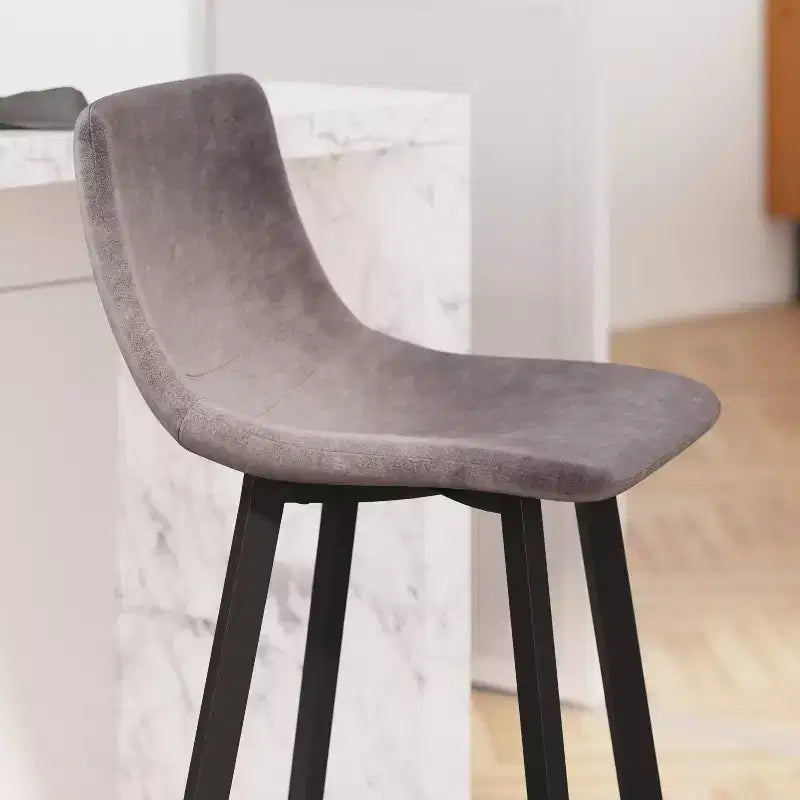 Lot de 2 tabourets Merrick Lane modernes rembourrés avec sièges baquets incurvés à dossier bas et cadres en fer