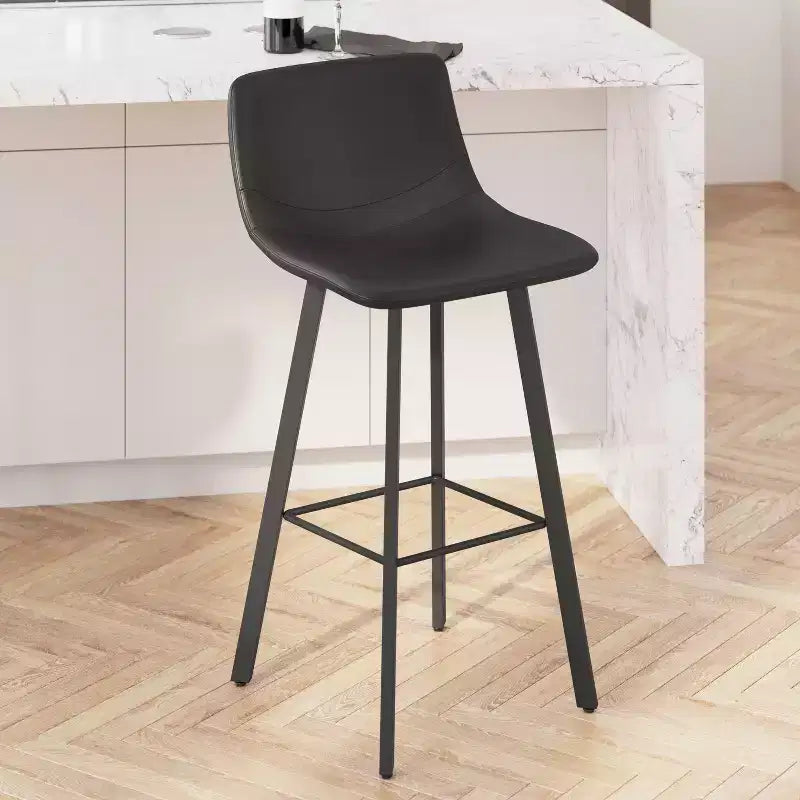Lot de 2 tabourets Merrick Lane modernes rembourrés avec sièges baquets incurvés à dossier bas et cadres en fer