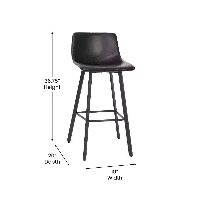 Lot de 2 tabourets Merrick Lane modernes rembourrés avec sièges baquets incurvés à dossier bas et cadres en fer