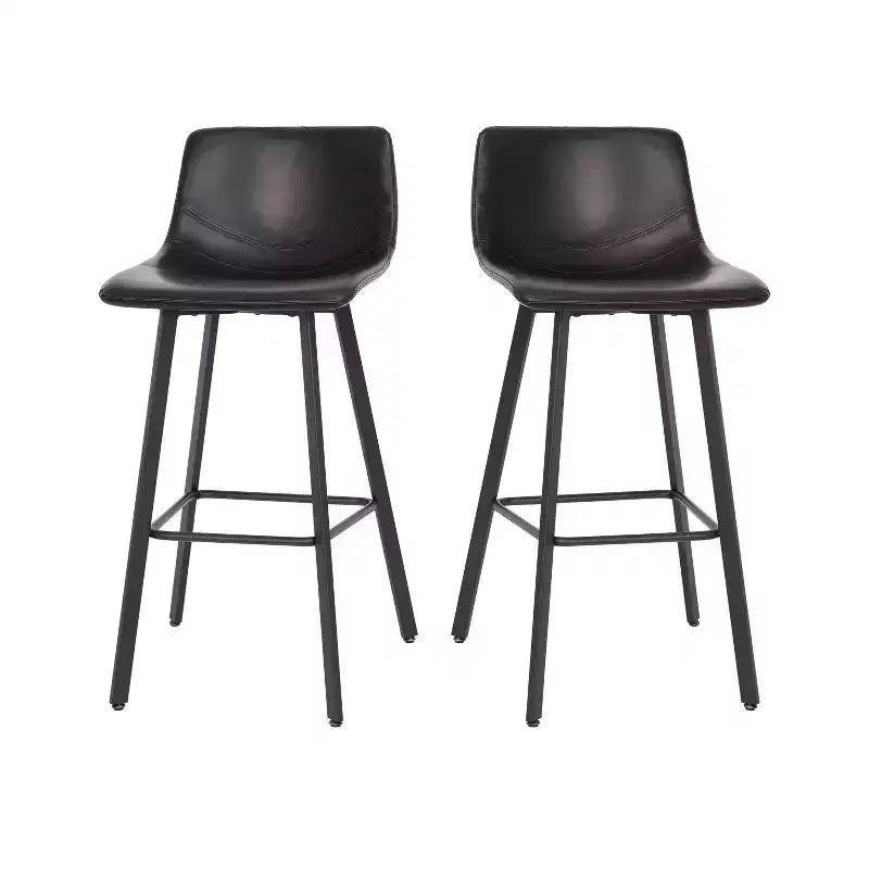 Lot de 2 tabourets Merrick Lane modernes rembourrés avec sièges baquets incurvés à dossier bas et cadres en fer