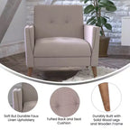 Flash Furniture Conrad, fauteuil mi-siècle moderne de qualité commerciale, avec revêtement touffeté en faux lin et pieds en bois massif