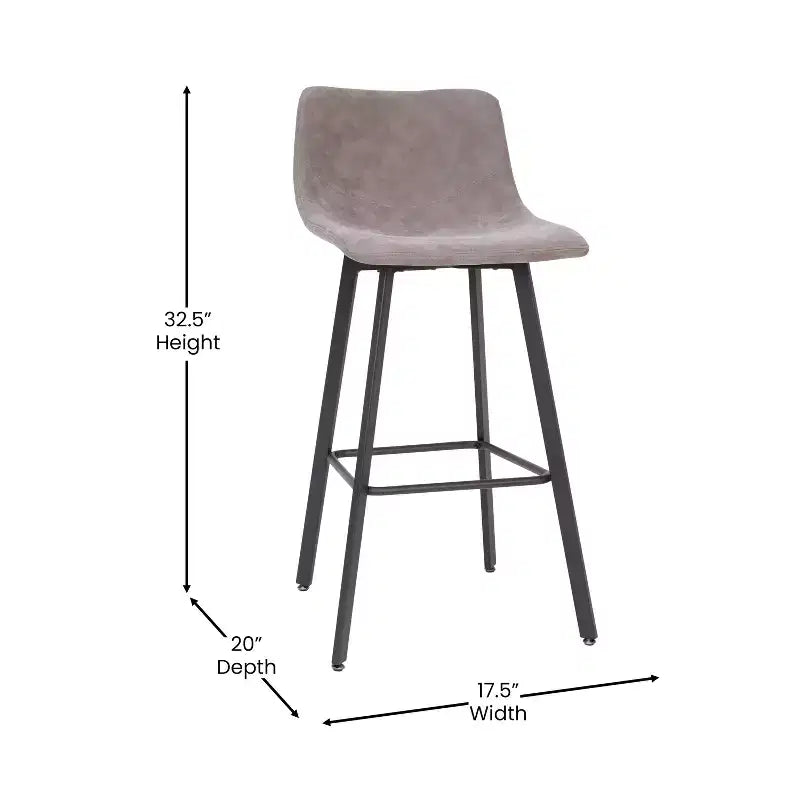 Lot de deux tabourets de bar modernes Emma et Oliver de 76 cm, revêtus de tissu, avec cadres en métal mat et patins de sol en plastique