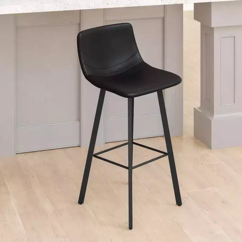Lot de deux tabourets de bar modernes Emma et Oliver de 76 cm, revêtus de tissu, avec cadres en métal mat et patins de sol en plastique