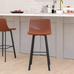 Lot de deux tabourets de bar modernes Emma et Oliver de 76 cm, revêtus de tissu, avec cadres en métal mat et patins de sol en plastique
