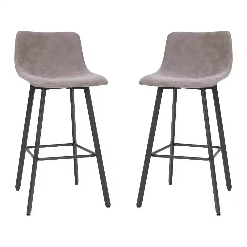 Lot de deux tabourets de bar modernes Emma et Oliver de 76 cm, revêtus de tissu, avec cadres en métal mat et patins de sol en plastique
