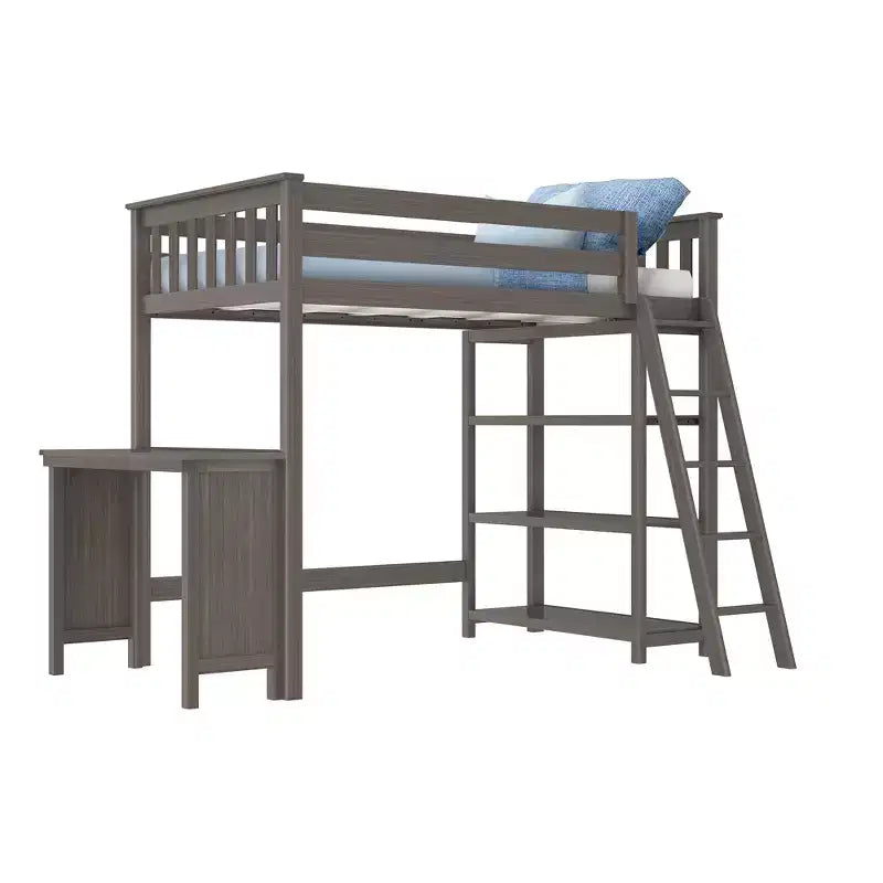 Lit mezzanine Max & Lily, lit mezzanine simple en bois massif avec bibliothèque et bureau pour enfants