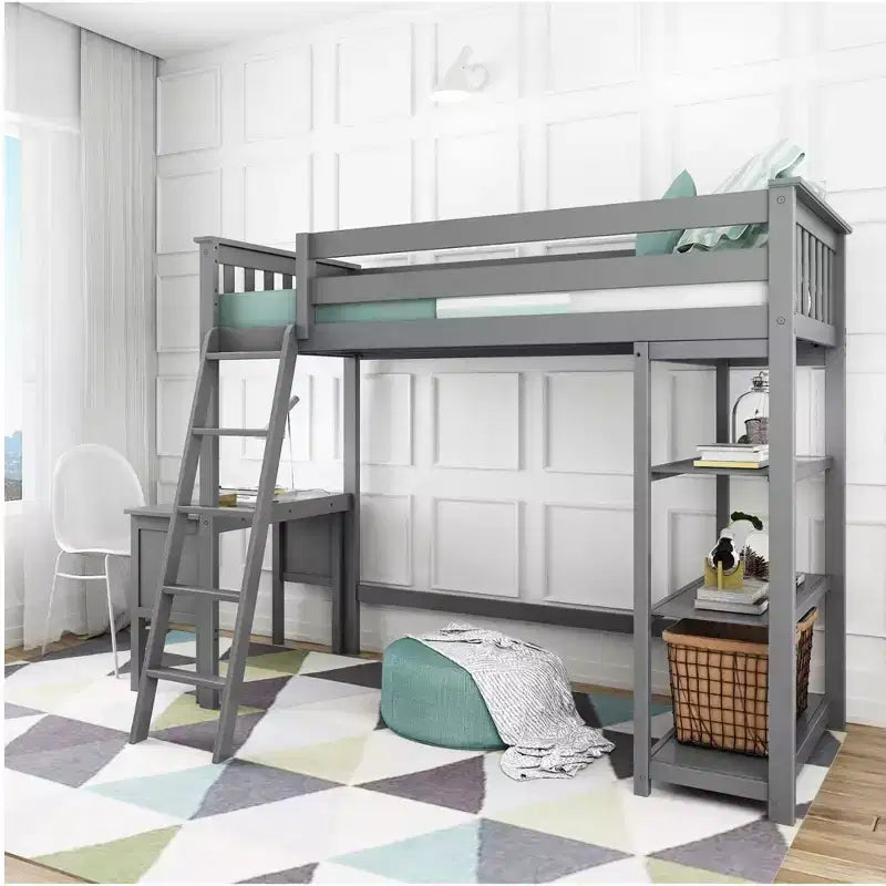 Lit mezzanine Max & Lily, lit mezzanine simple en bois massif avec bibliothèque et bureau pour enfants