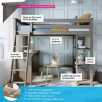 Lit mezzanine Max & Lily, lit mezzanine simple en bois massif avec bibliothèque et bureau pour enfants