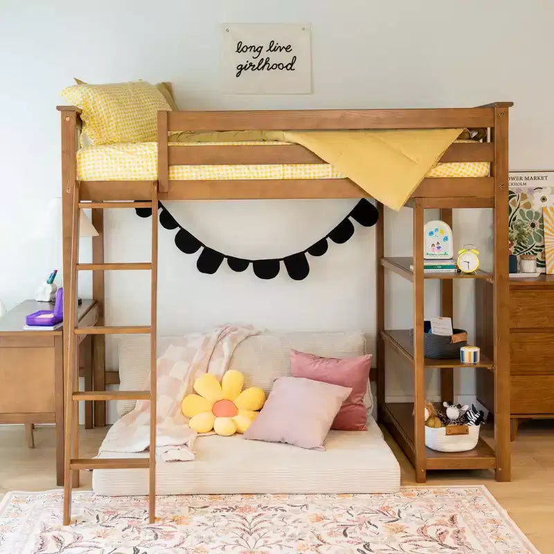 Lit mezzanine Max & Lily, lit mezzanine simple en bois massif avec bibliothèque et bureau pour enfants
