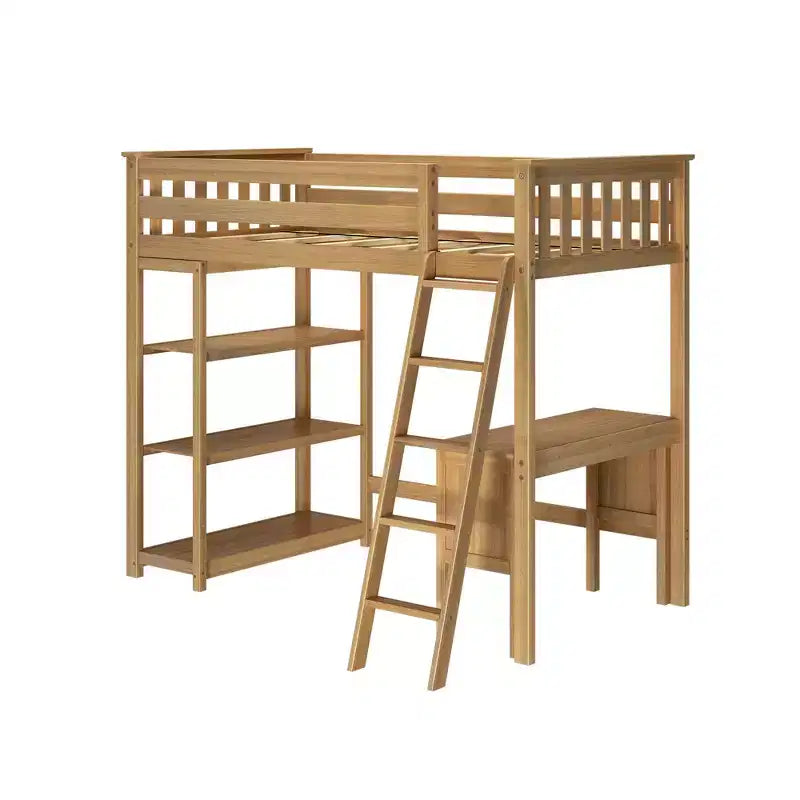 Lit mezzanine Max & Lily, lit mezzanine simple en bois massif avec bibliothèque et bureau pour enfants