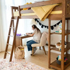 Lit mezzanine Max & Lily, lit mezzanine simple en bois massif avec bibliothèque et bureau pour enfants