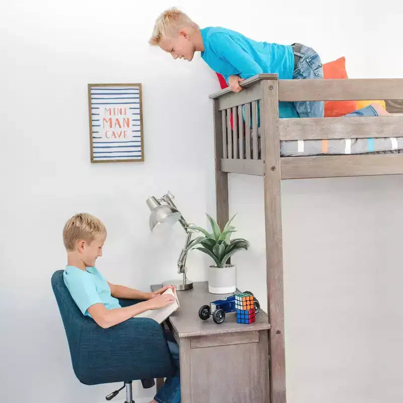 Lit mezzanine Max & Lily, lit mezzanine simple en bois massif avec bibliothèque et bureau pour enfants