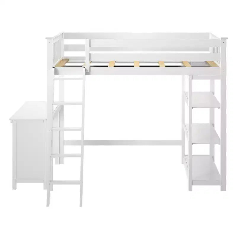 Lit mezzanine Max & Lily, lit mezzanine simple en bois massif avec bibliothèque et bureau pour enfants