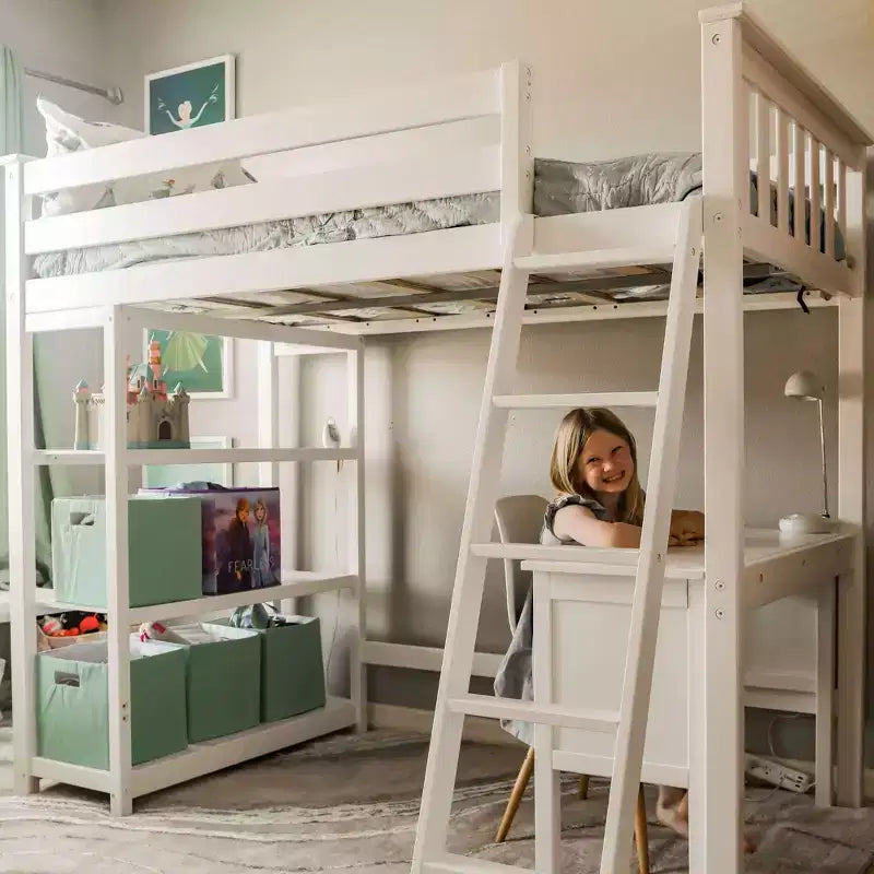 Lit mezzanine Max & Lily, lit mezzanine simple en bois massif avec bibliothèque et bureau pour enfants