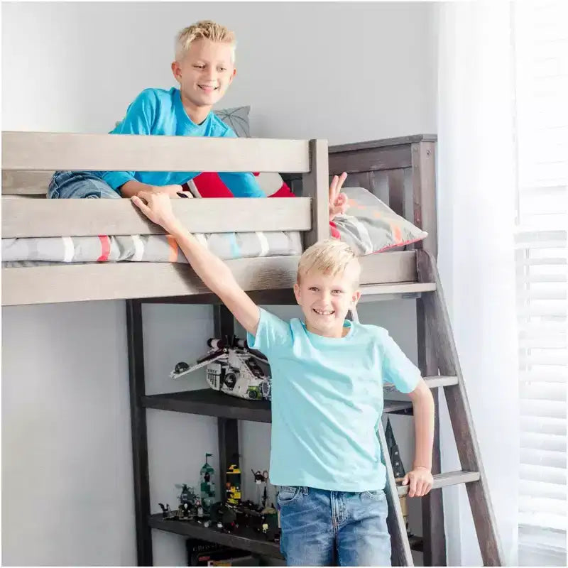 Lit mezzanine Max & Lily, lit mezzanine simple en bois massif avec bibliothèque et bureau pour enfants
