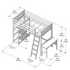 Lit mezzanine Max & Lily, lit mezzanine simple en bois massif avec bibliothèque et bureau pour enfants