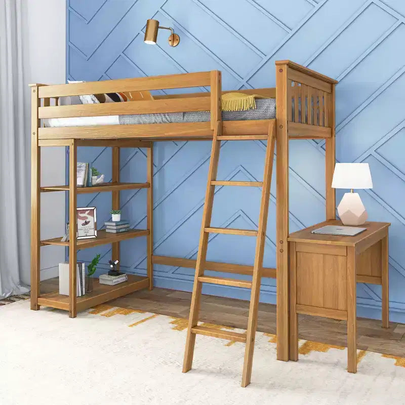 Lit mezzanine Max & Lily, lit mezzanine simple en bois massif avec bibliothèque et bureau pour enfants