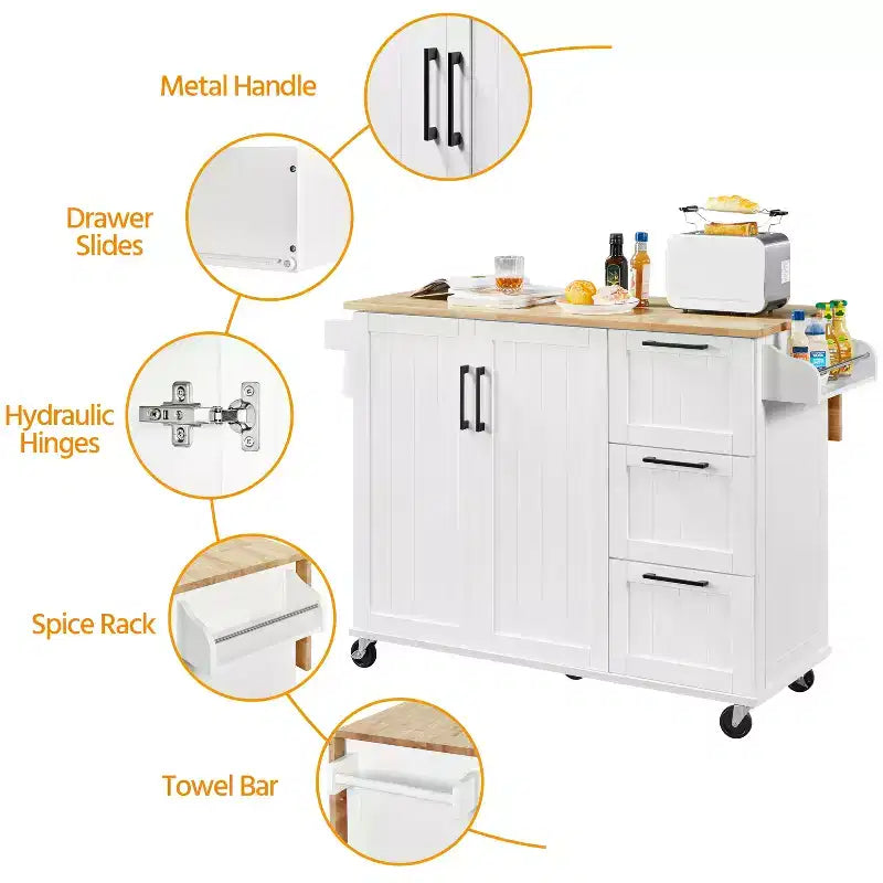 Yaheetech Desserte de cuisine roulante Îlot de cuisine avec armoire de rangement